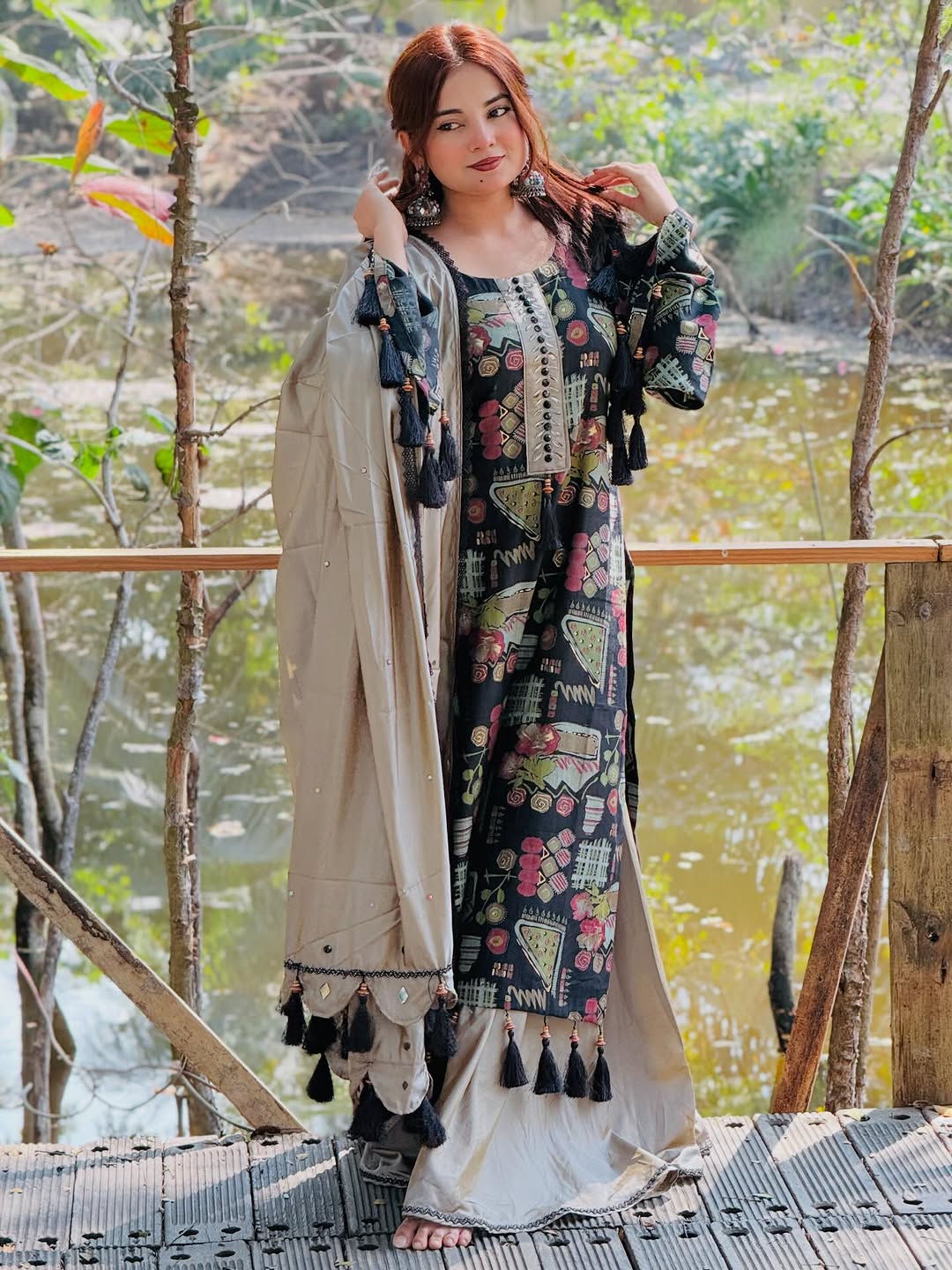 Digital Print Lace Work Ready-Made Three Piece Set