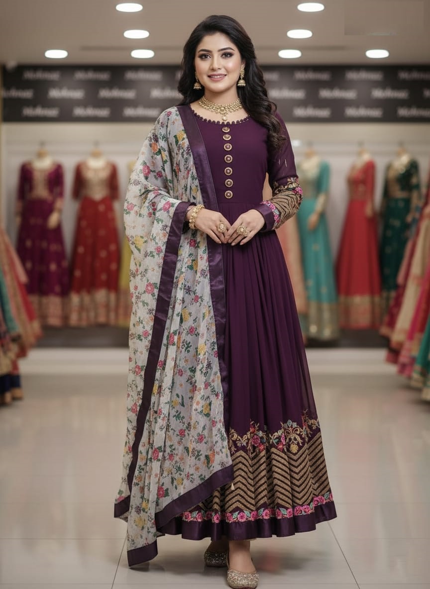 Georgette Embroidered Semi-Stitched Party Dress